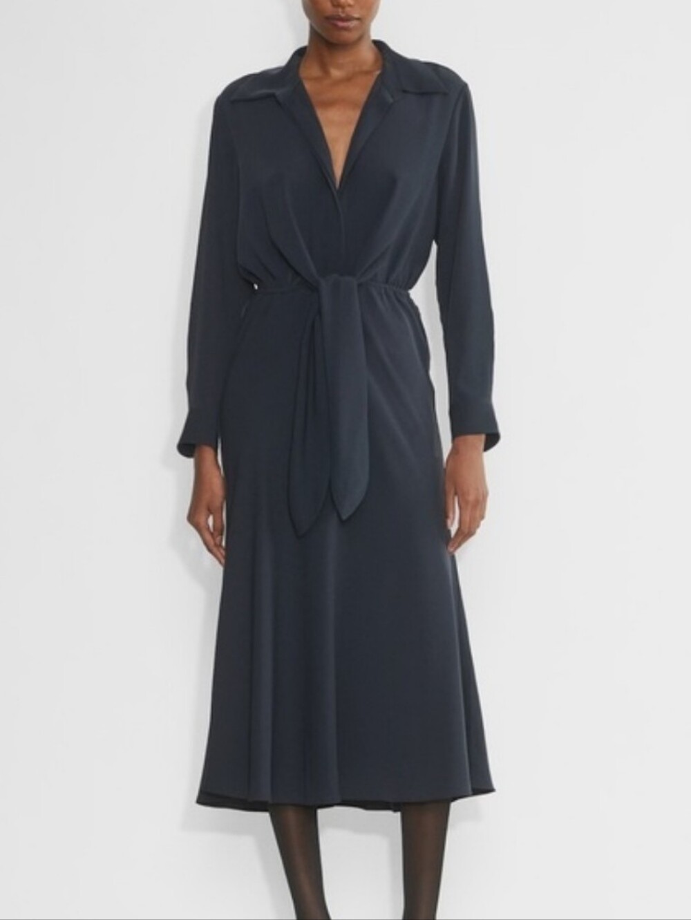 Babaton Abbey Dark Night Navy Long Sleeve Dress with Waist Tie Aritzia